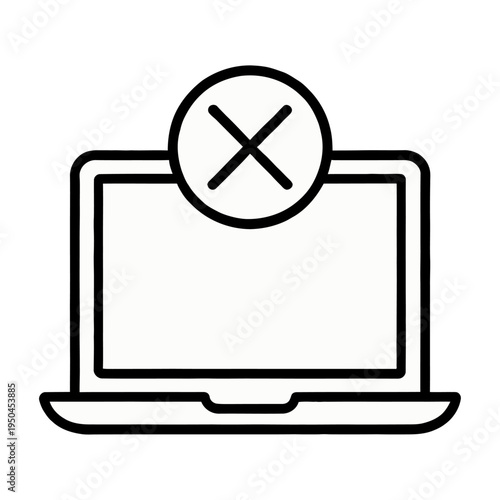 Vector laptop icon with a cross symbol indicating denial or error on the screen