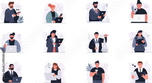 Diverse individuals engaged in professional activities and leisure