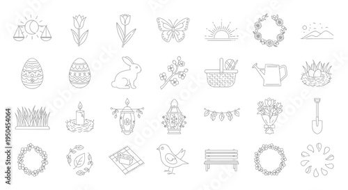  Vector Icons Set of Easter and Spring Holiday Icons Collection.