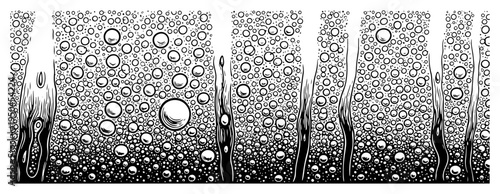 Detailed hand drawn illustration of bubbles and liquid foam texture in vintage ink style