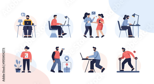 Diverse individuals engaged in various modern work and leisure activities (2)