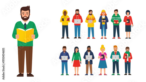 Diverse Group of People : A vibrant assembly of individuals from varied backgrounds and outfits, showcasing a multitude of appearances and expressions in this captivating image
