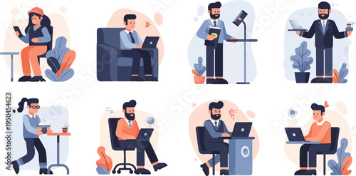 Diverse individuals engaged in various work and leisure activities using technology (1)
