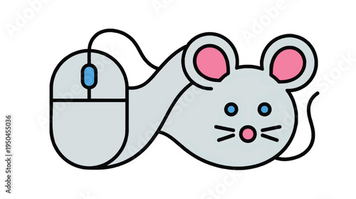 Computer mouse transforms into cartoon mouse icon, flat design