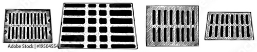 Set of rectangular metal ventilation grilles or sewer drain covers
