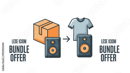 Captivating concept illustration of a promotional bundle offer, featuring an electronic speaker and apparel for an attractive e-commerce package deal