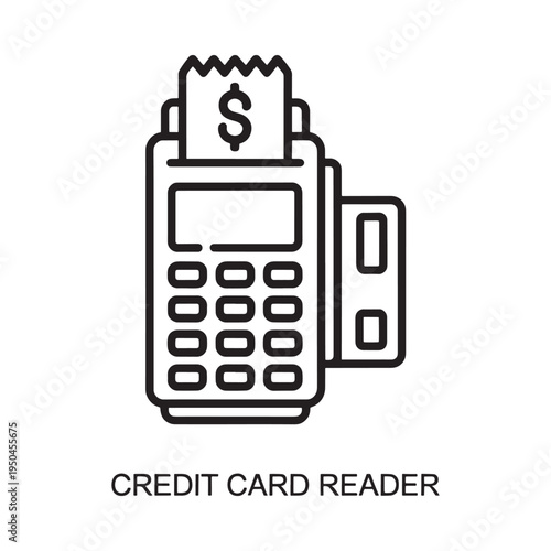 Line art illustration of a pos terminal with a receipt and card slot