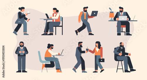 Diverse professionals collaborate and work in a modern office environment