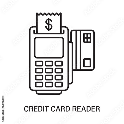 Simple line drawing of a credit card reader with a receipt