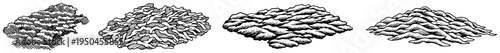Set of four detailed cloud illustrations drawn in vintage engraving style