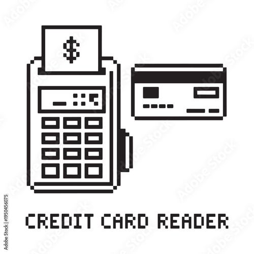 Pixel art illustration of a credit card reader and payment card