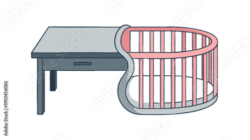 Table merging into baby playpen minimalist flat vector icon