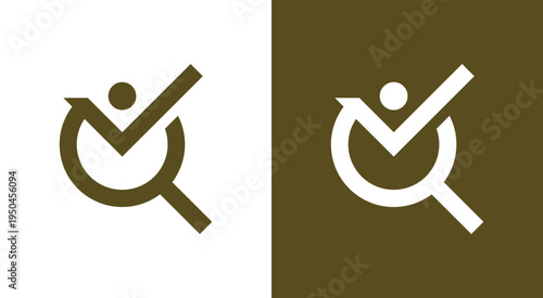 Abstract logo design with a person and a checkmark focused on the main subject.