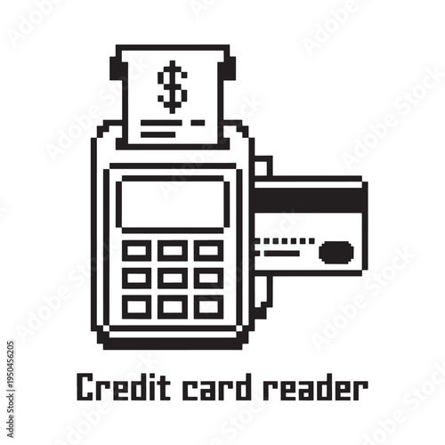 Pixelated illustration of a point of sale system with credit card reader