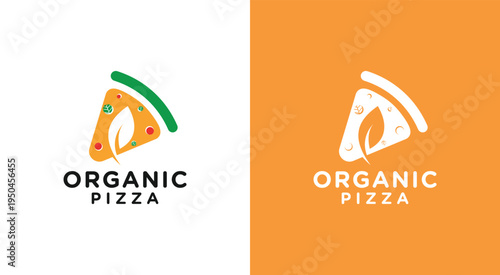 Organic Pizza Logo Design with Leaf and Slice Concept.