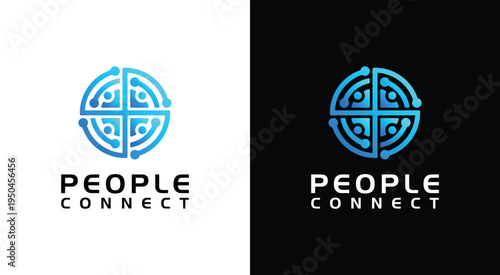 People Connect Logo Design Modern TechInspired Social Network Icon.