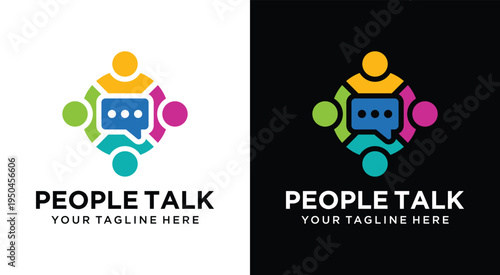 People Talk Logo Design Colorful Communication and Community Concept.