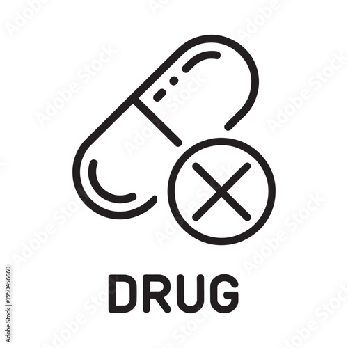 Prohibited medication A capsule with a restriction symbol and text