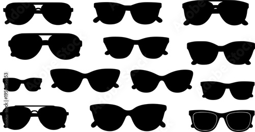 Collection of black silhouette sunglasses in various shapes and styles eyewear fashion