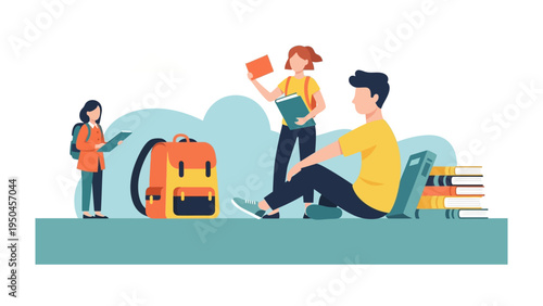 Academic Team Gathering: Illustrative scene of students immersed in studies, highlighting the essence of learning and education.