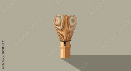 Bamboo Matcha Whisk (Chasen) on a Neutral Background with Shadow