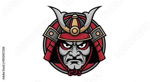 Fierce Samurai Warrior Mask Emblem - Japanese Warrior Spirit