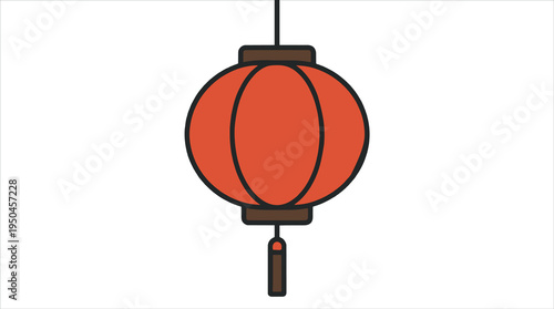 Red asian lantern hanging on a white background