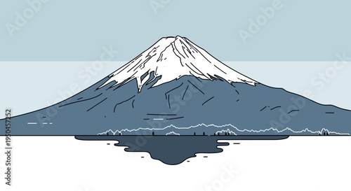 Iconic Mount Fuji Snow Cap Reflection Minimalist Japanese Landscape