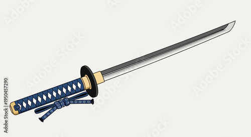 Japanese Katana Sword with Blue Handle and Scabbard, Traditional Samurai Weapon