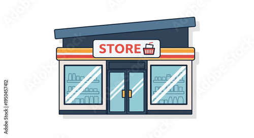 Modern Storefront with Sign and Shelves Displaying Goods