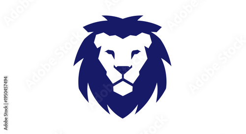 Stylized Lion Head Logo, Royal Blue Silhouette, Clean White Background, Symbol of Strength