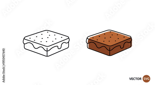 Brownie Icon and Outline: Sweet Dessert, Chocolate Treat, Vector Art