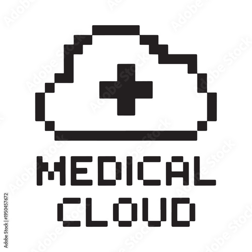 Pixelated medical cloud icon with text displaying medical cloud