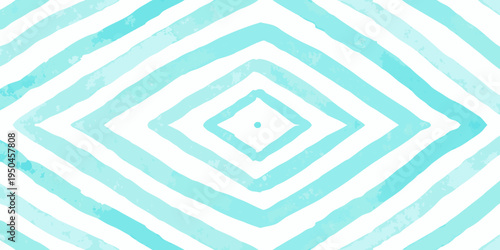 Watercolor diamond pattern with layered turquoise stripes on a white background