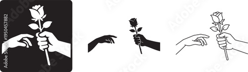 Hand giving rose romantic love gesture vector.