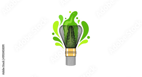 Matcha Whisk Splashing Green Liquid, Traditional Japanese Tea Ceremony Tool