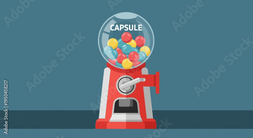Retro Gumball Machine Filled with Colorful Candy Balls