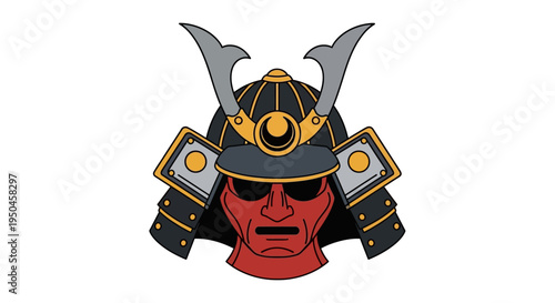 Samurai Helmet Icon: Japanese Warrior Mask, Traditional Armor, Bushido Symbol