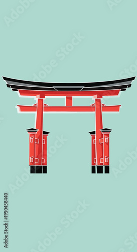 Traditional Japanese Torii Gate Icon on a Teal Background