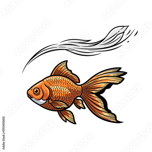 Goldfish swimming with flowing fins and light background  