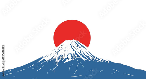 Mount Fuji Sunrise, Iconic Japanese Landscape with Red Sun