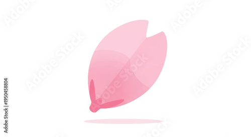 Single Pink Cherry Blossom Petal Falling Gently Isolated on White Background