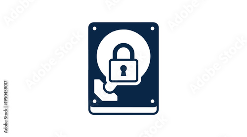 Secure data storage hard drive with padlock, isolated icon