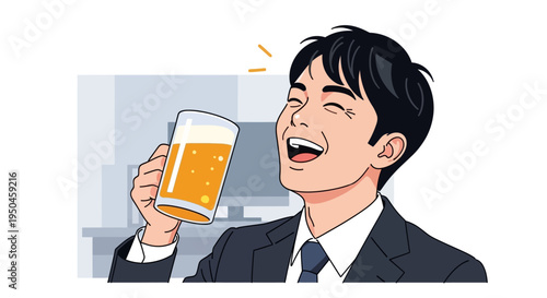 Happy Businessman Enjoying Beer After Work in Office