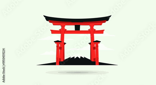 Iconic Japanese Torii Gate and Mount Fuji Illustration