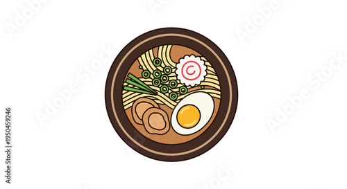 Japanese Ramen Bowl Illustration: Noodles, Egg, and Narutomaki