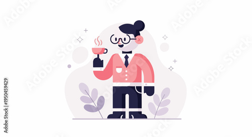 A stylized person in a suit enjoys a hot beverage and a moment of peace