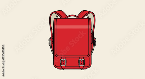 Red Japanese Randoseru Backpack - Traditional School Bag Illustration