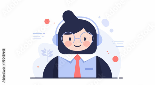 Cheerful person with headphones and tie, conveying support and communication