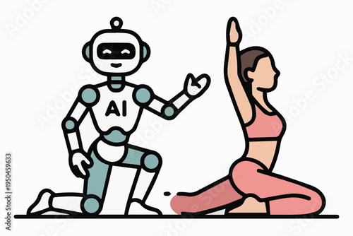 AI robot guiding human yoga postureAI robot guiding human yoga posture
